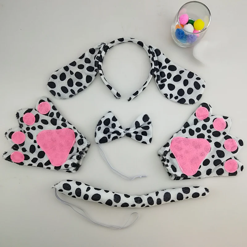 

Party Dalmatian Dog Ears Headband Bow Tie Tail Paws Animal Hair Bands Plush Birthday Halloween Costume Cosplay