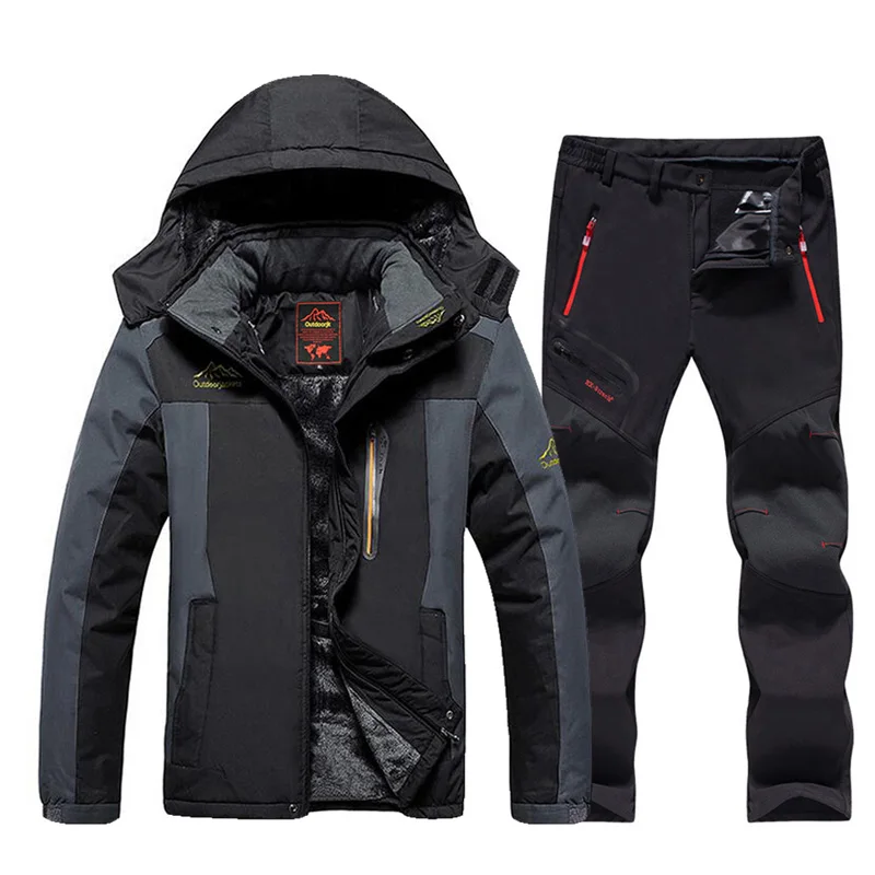 

New Thicken Warm Men's Ski Suit Brands Windproof Waterproof Snow Coat Winter Skiing And Snowboarding Jacket and Pants Set