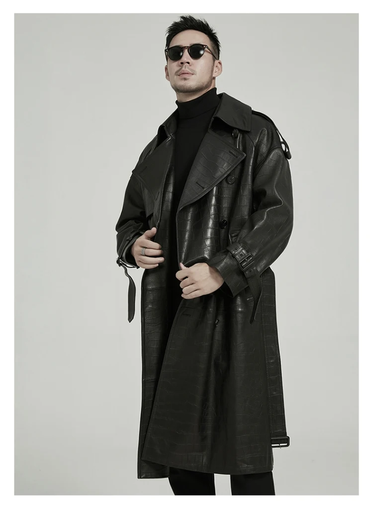 Spring Autumn Long Black Crocodile Print Pu Leather Trench Coat Men Belt Double Breaste Runway European Fashion 6 Mallzona Sbbcb0107e9e7404aacca3c7baacd906fq Spring Autumn Long Black Crocodile Print Pu Leather Trench Coat Men Belt Double Breaste Runway European Fashion Mallzona