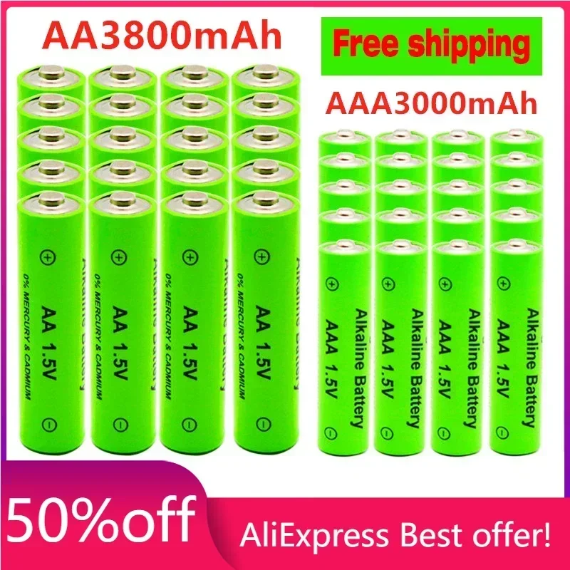 

AA AAA Rechargeable Alkaline Batteries 1.5V 3800mAh and 3000mAh for Torch Electronic Devices MP3 Battery