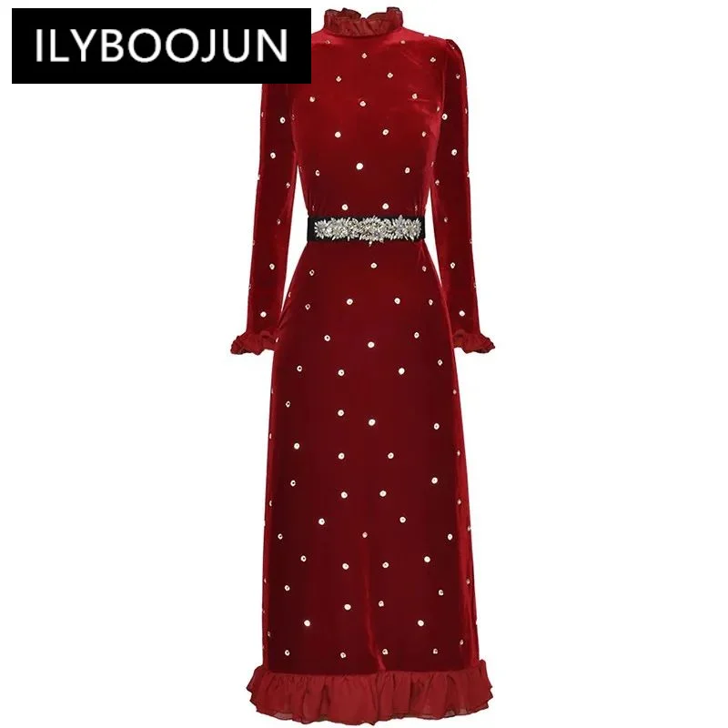 Осенне-зимнее модное женское платье ILYBOOJUN черного/красного цвета с оборками на воротнике с длинными рукавами и оборками, бархатные платья со шнуровкой в горошек и кристаллами
Осенне-зимнее модное женское платье ILYBOOJUN черного/красного цвета с оборками на воротнике с длинными рукавами и оборками, бархатные платья со шнуровкой в горошек и кристаллами