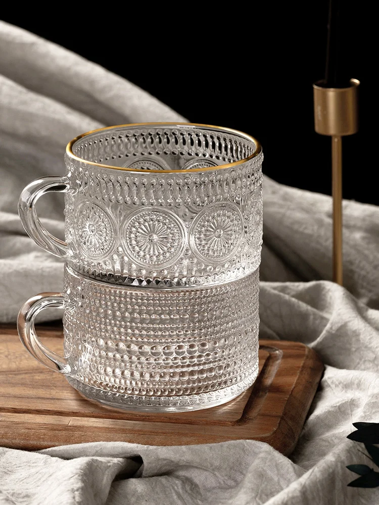Home relief cup Nordic style Phnom Penh sunflower glass with handle milk oatmeal breakfast cup
Home relief cup Nordic style Phnom Penh sunflower glass with handle milk oatmeal breakfast cup