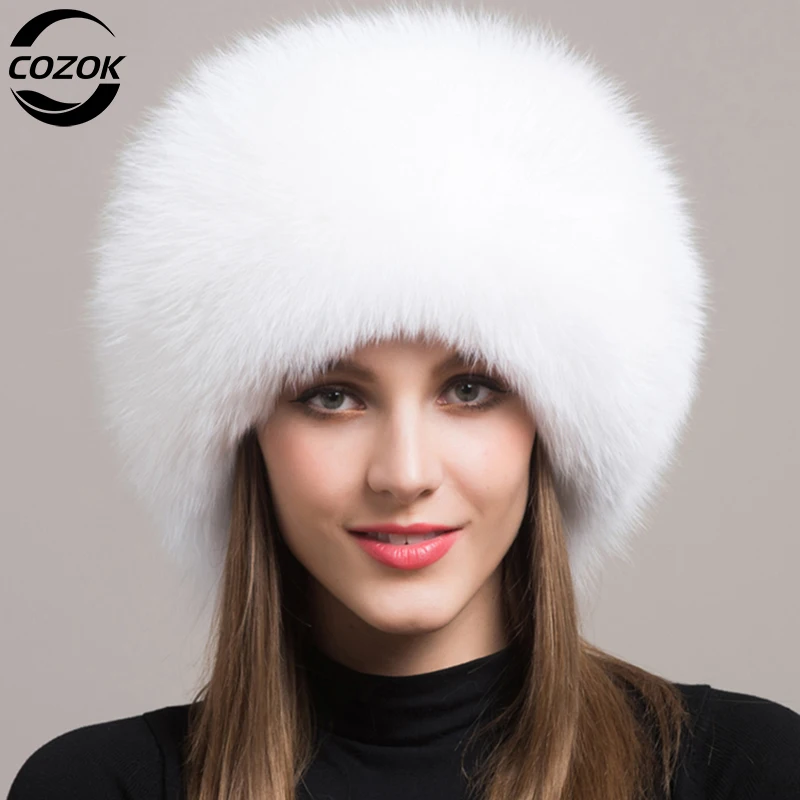 

New Russian Winter Natural Fox Fur Hat Warm Soft Fluffy Real Fox Fur Bomber Hats Luxurious Women Quality Handmade Real Fox Caps