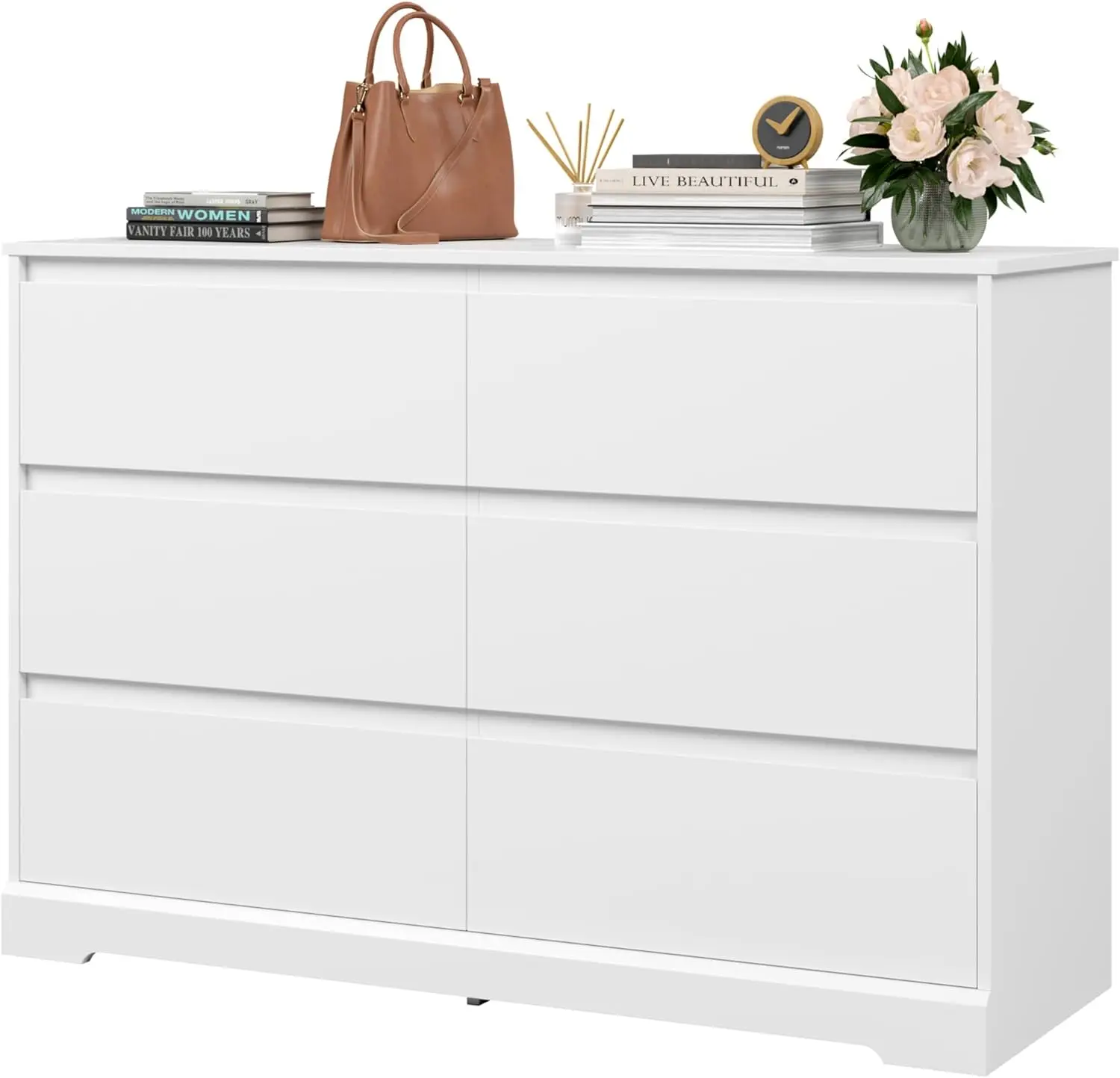 

6 Drawer Double Dresser, White Dresser, Modern 6 Chest of Drawers with Deep Drawers, Wide Storage Organizer Cabinet for Room