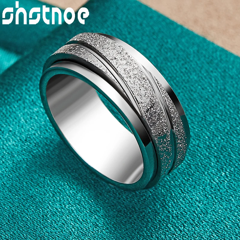 

SHSTONE 925 Sterling Silver Frosted Rotatable Rings For Women Men Engagement Wedding Birthday Party Fashion Jewelry Lovers Gifts