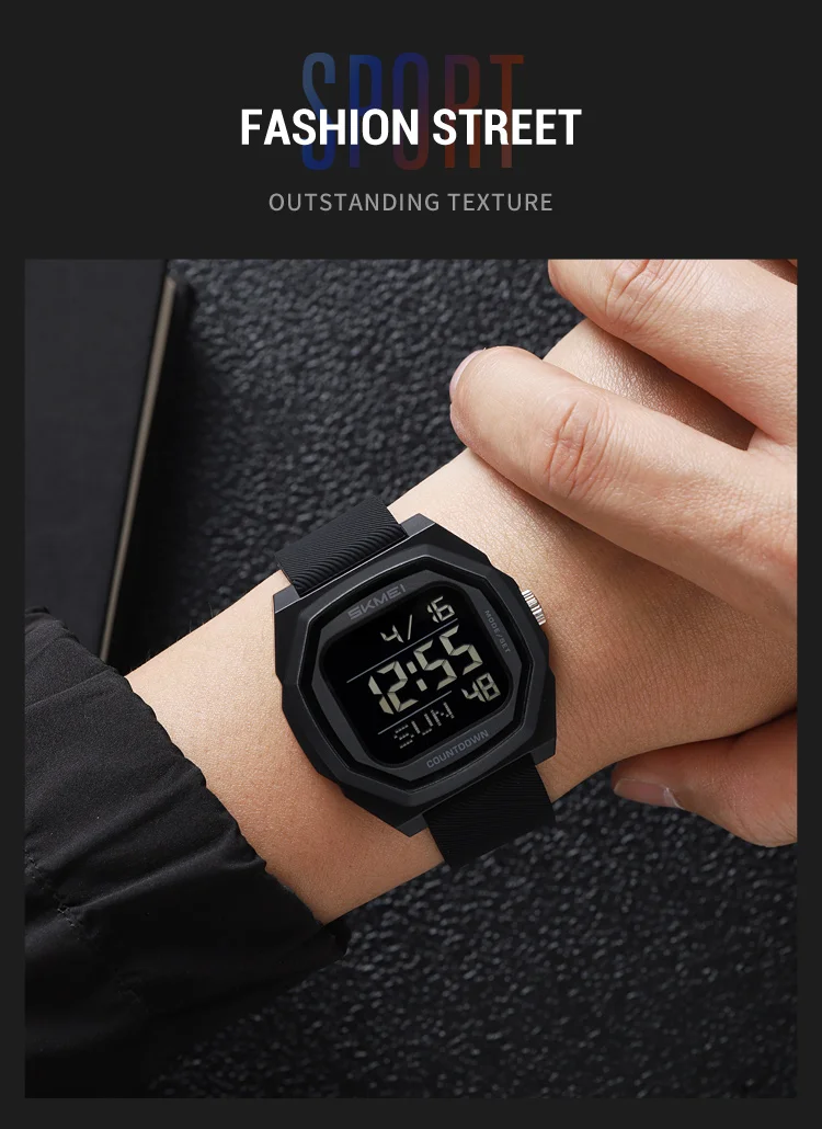 SKMEI Men Sport Casual Watch Matte Black Octagon Case Silicone Nylon Band Digital Display 50M Waterproof Countdown Watches 2495 SKMEI Men Sport Casual Watch Matte Black Octagon Case Silicone Nylon Band Digital Display 50M Waterproof Countdown Watches 2495