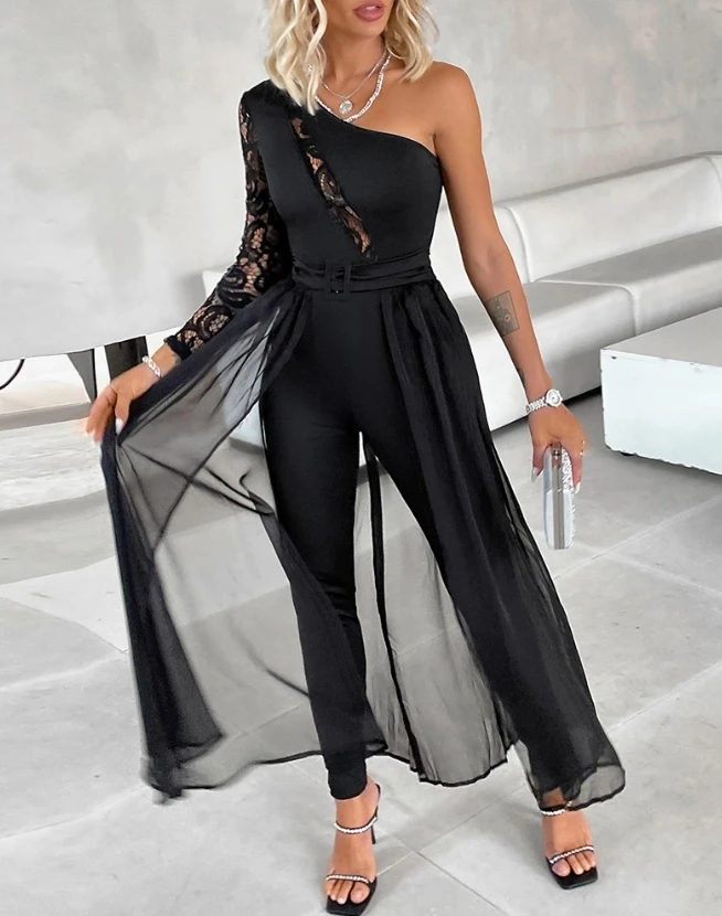 New Fashion 2024 Summer Casual Long Jumpsuits Sexy Elegant Contrast Lace One Shoulder Sheer Mesh Overlay Jumpsuit
New Fashion 2024 Summer Casual Long Jumpsuits Sexy Elegant Contrast Lace One Shoulder Sheer Mesh Overlay Jumpsuit