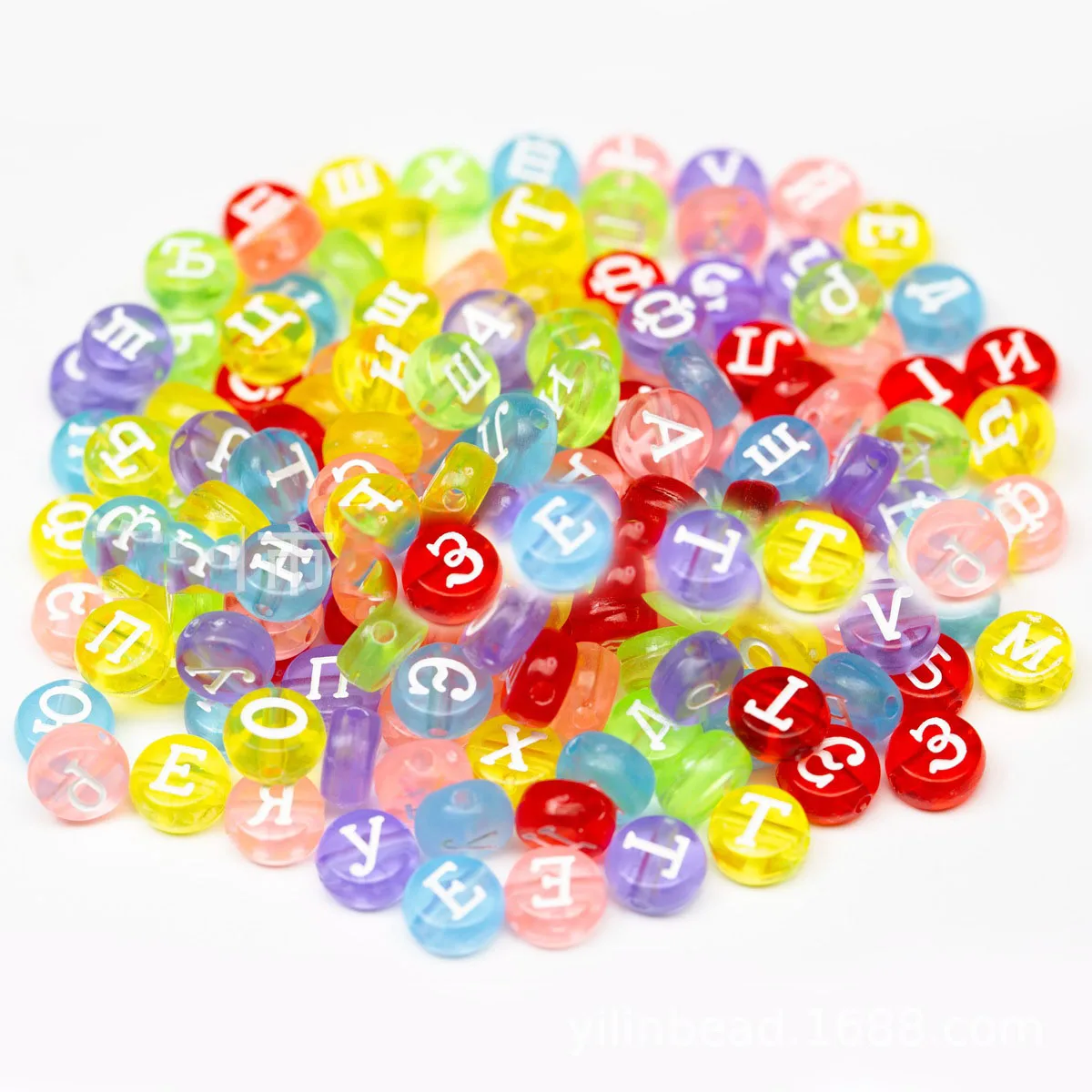 

New Arrival Acrylic Russian Character Letters Beads 3400pcs 4*7mm Flat Coin Round Shape Plastic Jewelry Alphabet Initial Spacers