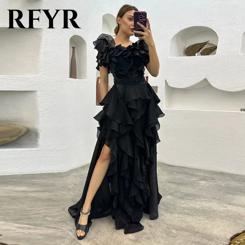 RFYR Elegant Black Evening Dresses Pleat Ruffles Chiffon Side High Slit Prom Dress with Belt Vestidos De Noche For Women 2024
RFYR Elegant Black Evening Dresses Pleat Ruffles Chiffon Side High Slit Prom Dress with Belt Vestidos De Noche For Women 2024