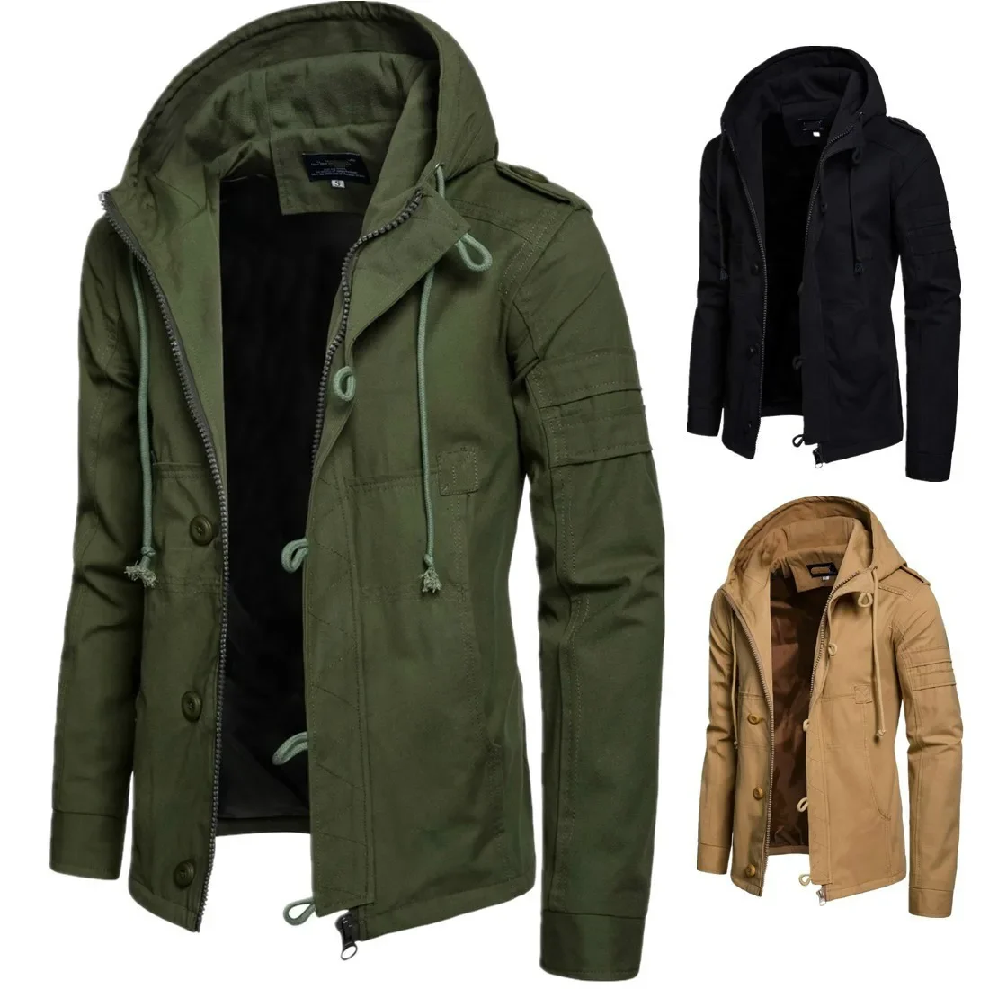 

Winter Outerwear Cotton Jacket Mens Hooded Cardigan Coat Long Sleeve Green Oversized Quilted Jacket xxxl Loose Men Windbreaker