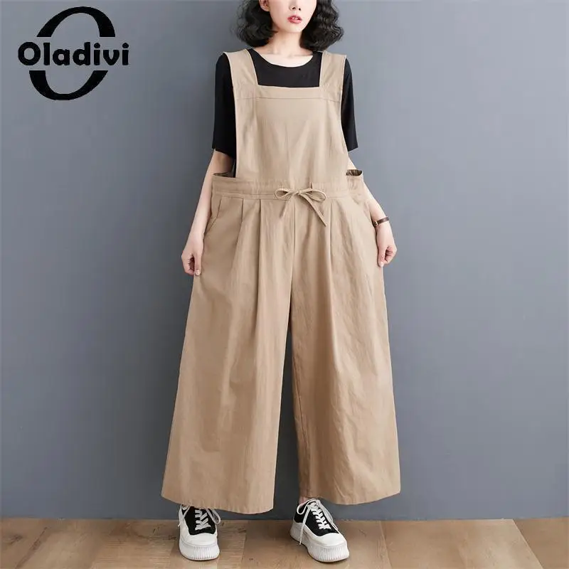 

Oladivi Large Size Women Wide Leg Jumpsuits 2023 Summer Casual Loose Female Oversized Playsuits Vintage Ladies Overalls 3XL 5205