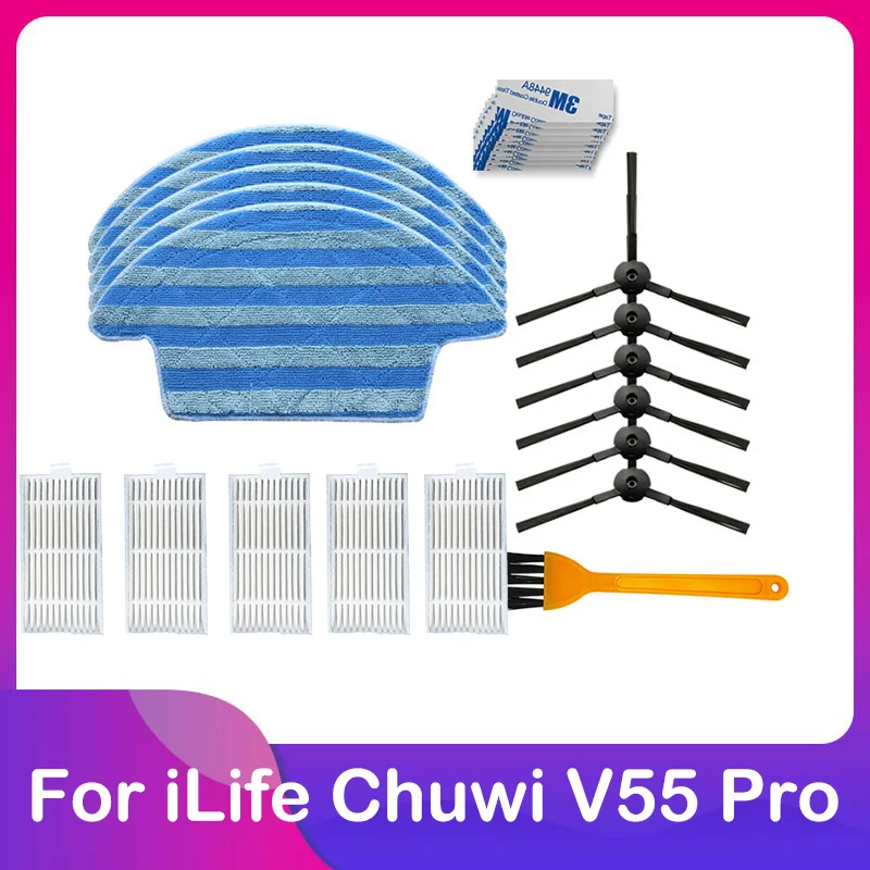 

For iLife Chuwi V55 Pro Side Brush Strainer Hepa Filter Mop Cloth Replacement Pack Robotic Vacuum Cleaner Spare Kits Part