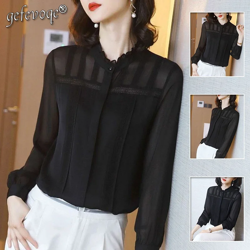 Элегантная Модная кружевная Лоскутная однотонная шифоновая рубашка Весна 2024 Офисная Женская приталенная блузка с воротником-стойкой и длинным рукавом женская одежда
Элегантная Модная кружевная Лоскутная однотонная шифоновая рубашка Весна 2024 Офисная Женская приталенная блузка с воротником-стойкой и длинным рукавом женская одежда
