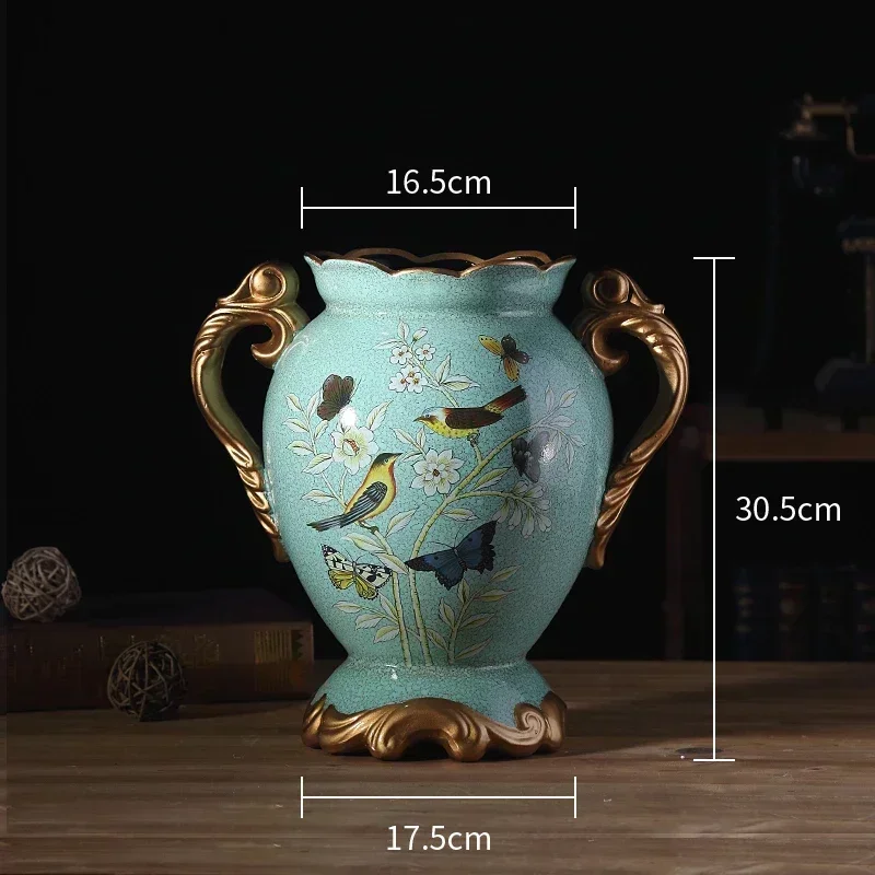 

Большая пасторальная керамическая ваза в европейском стиле, украшения для гостиной в американском и ретро стиле