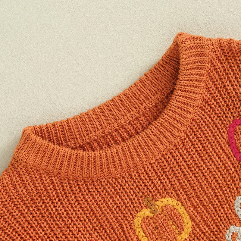 

Осенний свитер для маленьких мальчиков и девочек, пуловеры с круглым вырезом и длинными рукавами с вышивкой тыквы, одежда для Хэллоуина, джемперы, топы