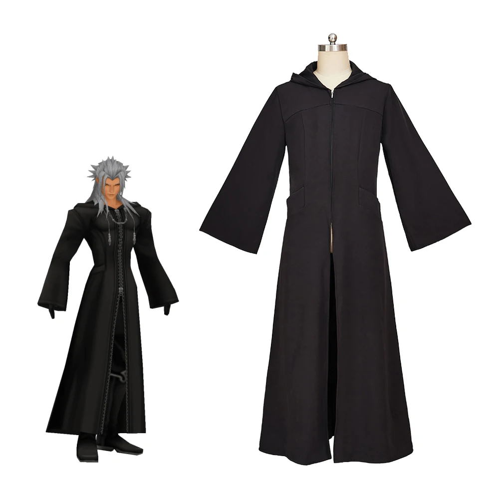 

Kingdom Hearts Organization XIII Vexen Cosplay Costume Black Trench Coat Adult Men Long Robe Halloween Party Outfit