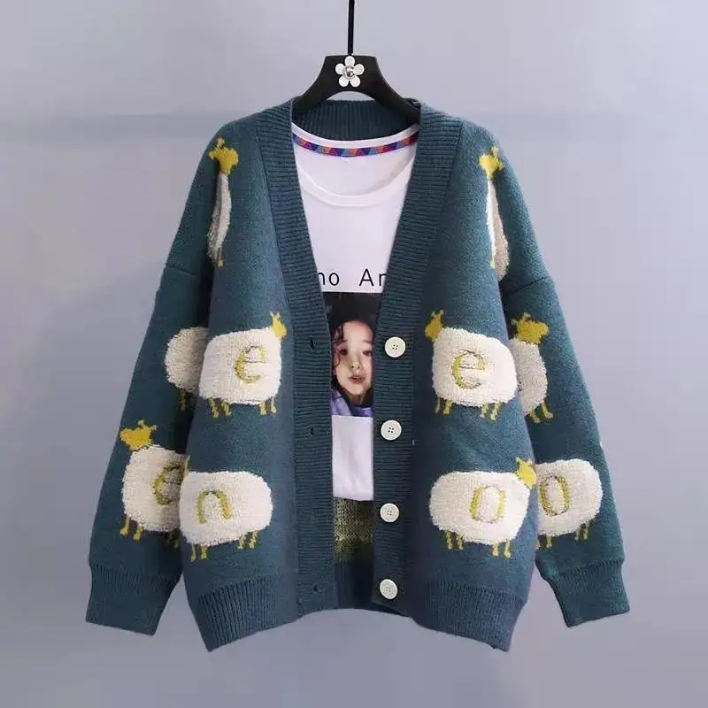 Fashion Women Cartoon Little Lamb Knitted Sweater Coats Spring Autumn New Long Sleeve V-neck Embroidery Loose Cardigan Tops 2023
Fashion Women Cartoon Little Lamb Knitted Sweater Coats Spring Autumn New Long Sleeve V-neck Embroidery Loose Cardigan Tops 2023