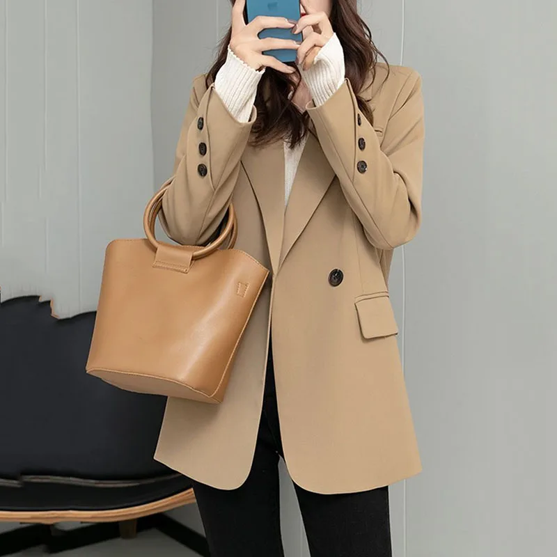 

Женский пиджак цвета хаки, новинка весны-осени 2022, модные пиджаки с длинным рукавом в Корейском стиле, Женская куртка, повседневный офисный женский пиджак, топы