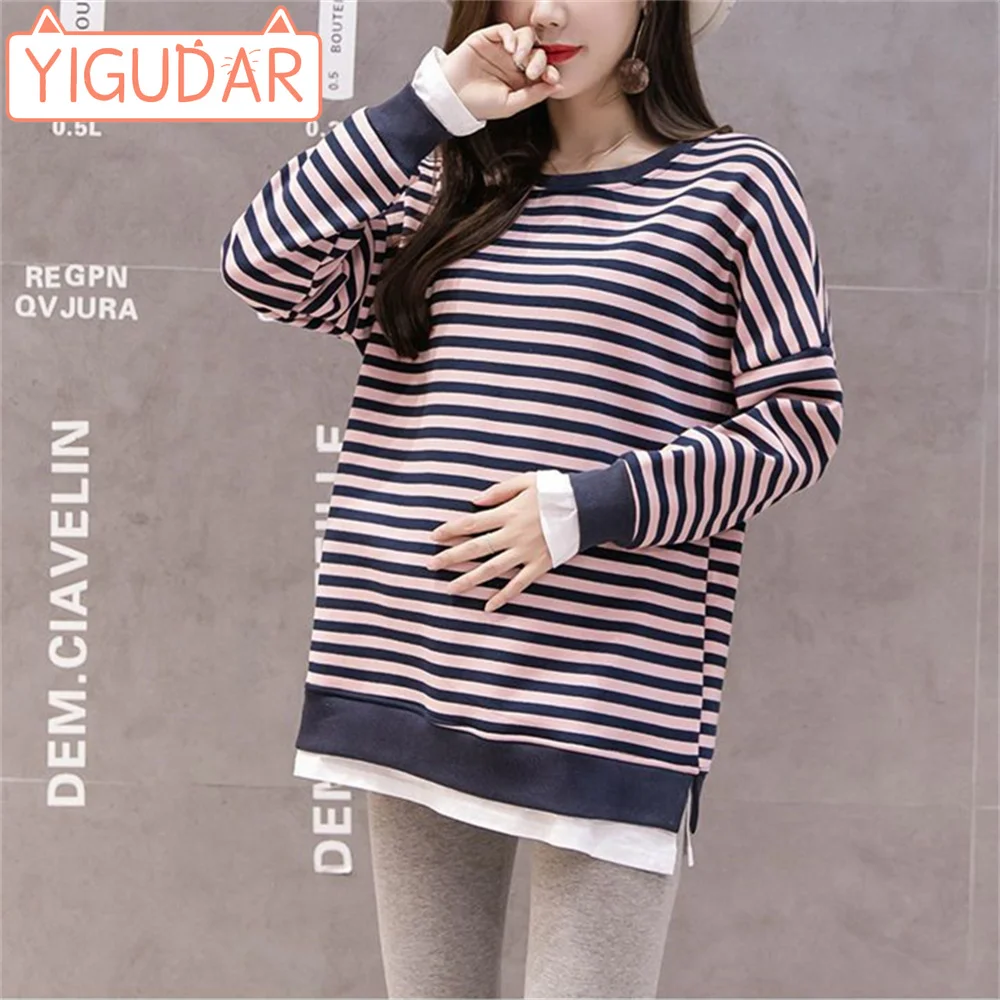 

Maternity Clothes Soft Stretch Cotton Breastfeeding Tops Striped Long Sleeve Nursing T-shirt Pregnant Women Maternity Clothes