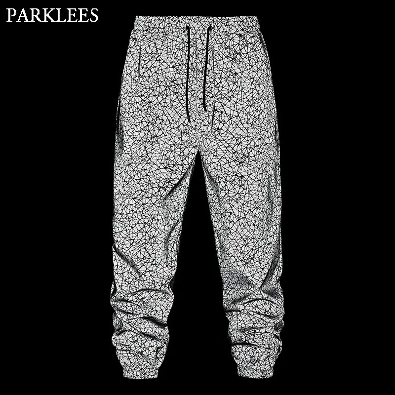 

Mens Intricate Lines Reflective Jogger Sweapants Harajuku Hip Hop Dance Fluorescent Pants Night Sporting Festival Rave Trousers