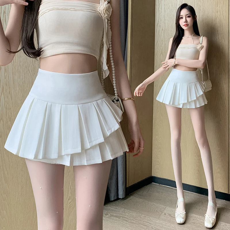 

Summer Irregular Pleated White Skirt High Waist Mini Skirts for Women Sweet Preppy Style Shorts Skirts A-line Cake Saias Jupe