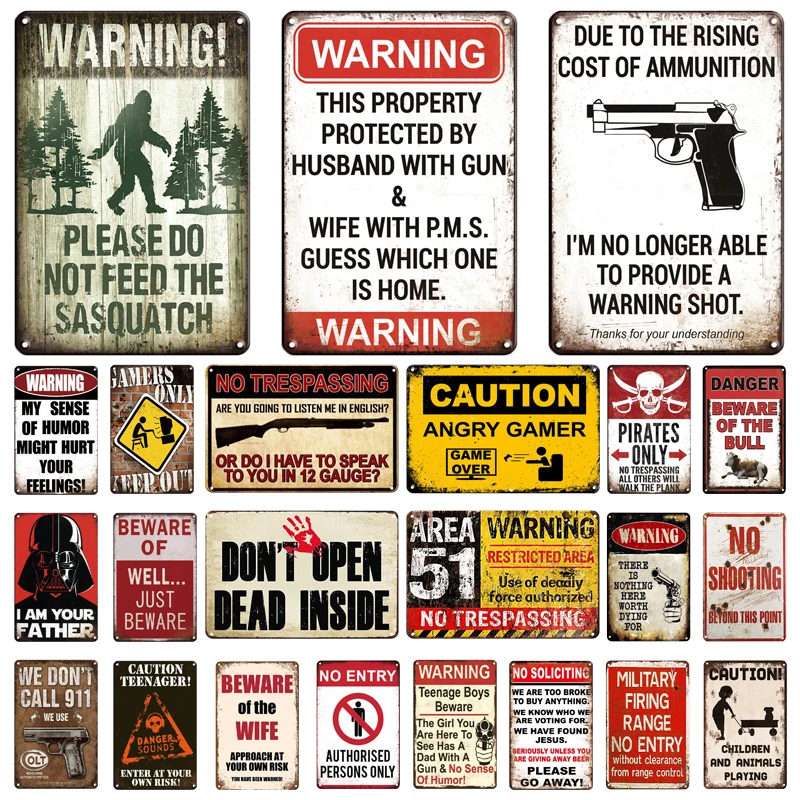 

Retro Area 51 Zone Metal Tin Signs Keep Out Caution Slogan Vintage Metal Plaque Danger Metal Plate For Farm House Wall Decor