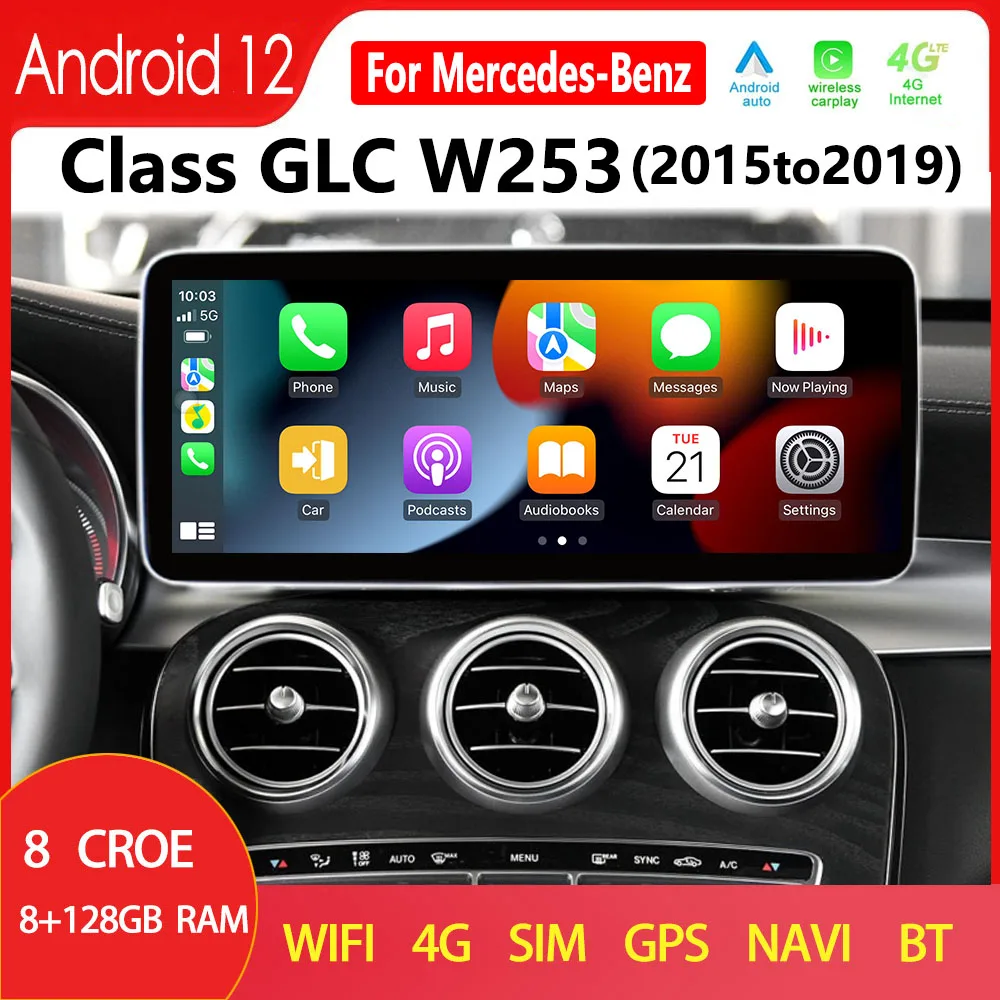 

For Mercedes Benz GLC W253 Android 12 Wireless CarPlay GPS Navigation Car Radio Multimedia Player HD Screen GLC220 GLC300 350E