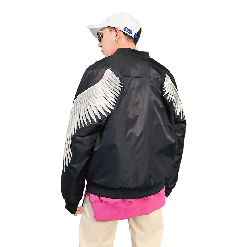 

Spring Street Trendy Men's Clothing MA1 Bomber Jacket White Gold Wings Embroidery Casual Loose Male Youth Outerwear