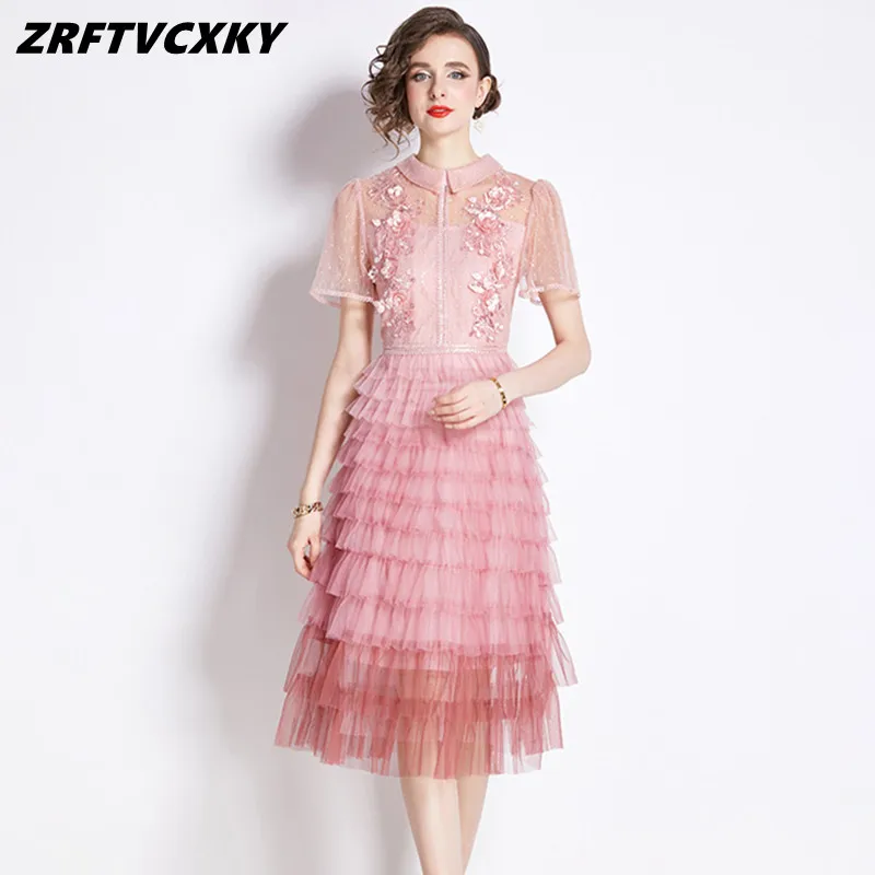 Women's Elegant Doll Neck Embroidered Pink Cake Dress New Sweet High Waist Slim Cascading Ruffle Gradient Mesh Long Dresses
Women's Elegant Doll Neck Embroidered Pink Cake Dress New Sweet High Waist Slim Cascading Ruffle Gradient Mesh Long Dresses