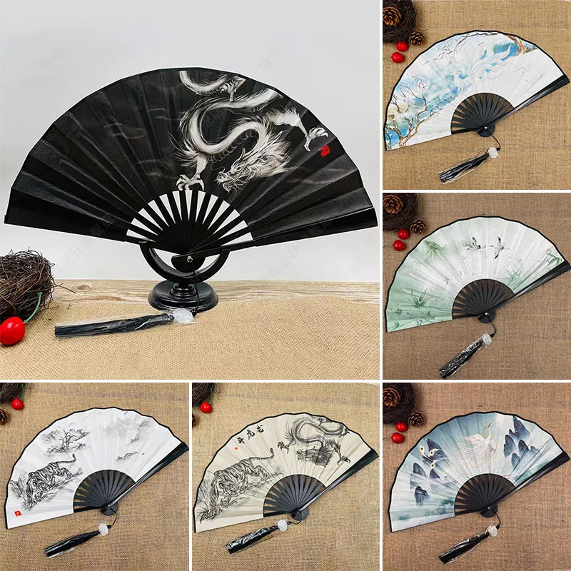 

Retro Chinese Japanese Style Silk Fan Folding Fan Wedding Art Gifts Dance Hand Held Fan Vintage Bamboo Folding Printing Fan