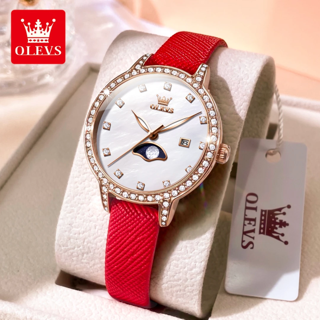 

OLEVS 5597 Quartz Fashion Watch Gift Leather Watchband Round-dial Calendar