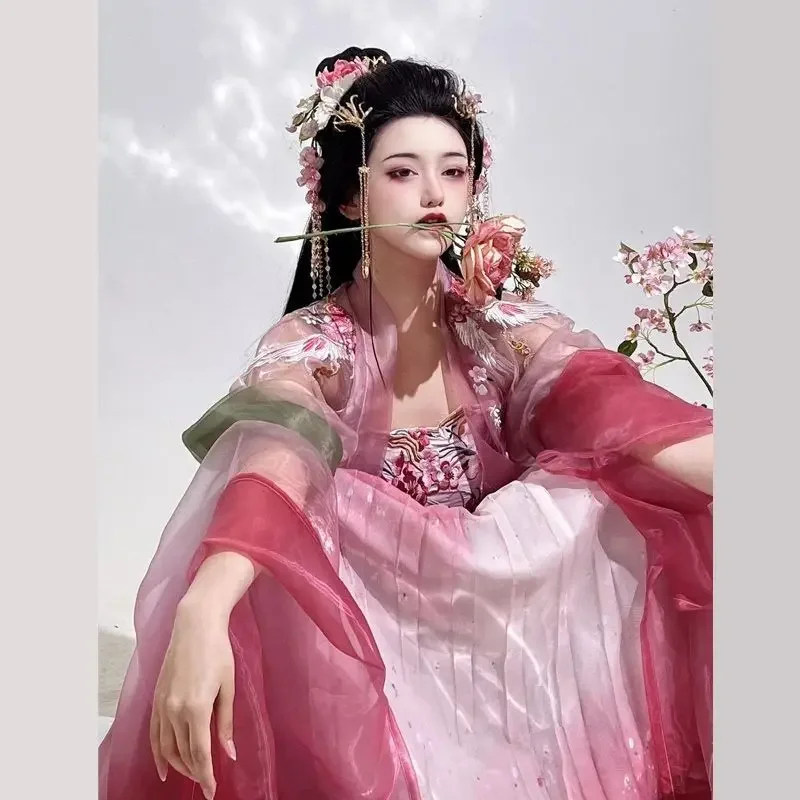 

Chinese Hanfu Dress Women Ancient Traditional Hanfu Female Halloween Fairy Cosplay Costume Gradient Pink Hanfu Dress Party Dress