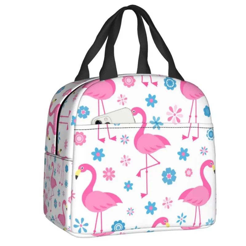 

Seamless Pattern With Flamingo Insulated Bag for Work birds and flowers Leakproof Food Thermal Cooler Lunch Box Women