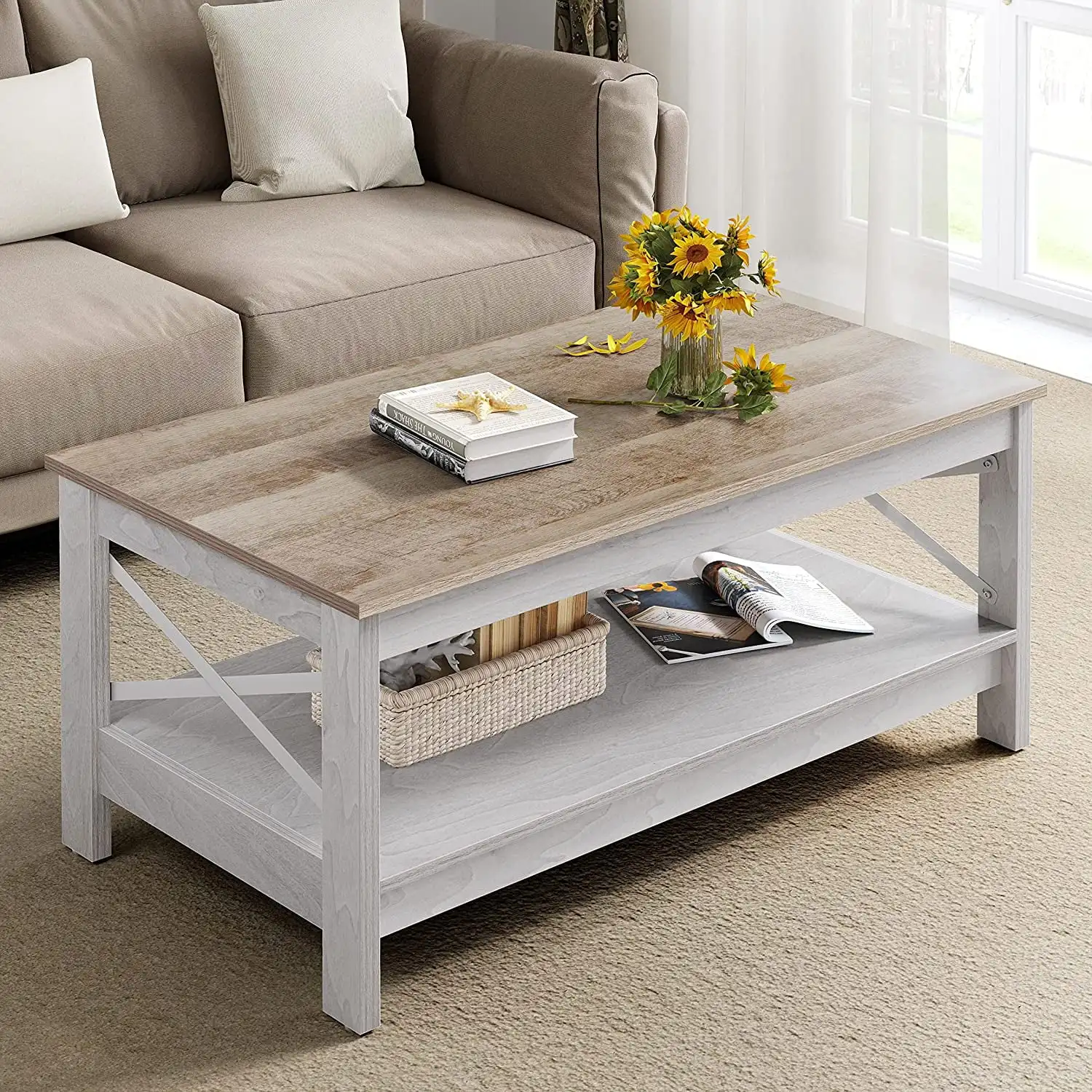 Dextrus Farmhouse Coffee Table 2-Tier Wood Center Table with Storage Shelf for Living Room, Gray, 39.7"
Dextrus Farmhouse Coffee Table 2-Tier Wood Center Table with Storage Shelf for Living Room, Gray, 39.7"