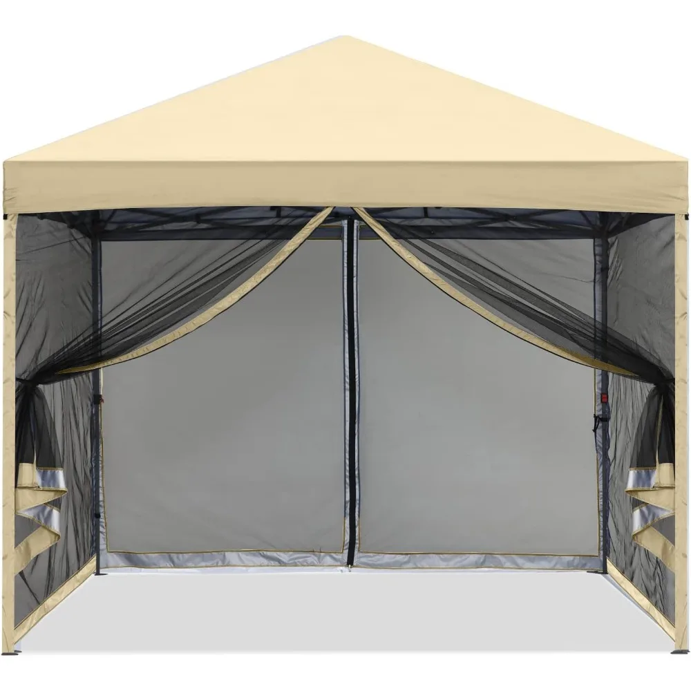 

Pop-Up Easy Setup Outdoor Canopy With Netting Screen Walls (10x10 Beige)freight Free Gazebo Sunshade Furniture