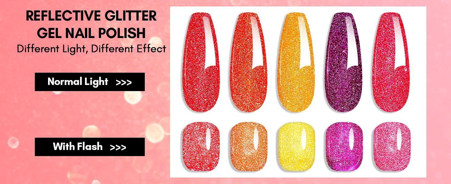 Reflective Orange Flash Diamond Gel Nail Polish