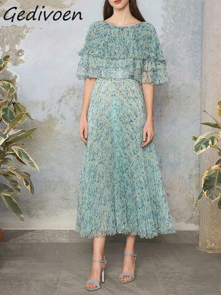 Gedivoen Fashion Designer Summer Elegant Loose Dress Women's Round Collar Ruffles Vacation Party Floral Print Midi Pleated Dress
Gedivoen Fashion Designer Summer Elegant Loose Dress Women's Round Collar Ruffles Vacation Party Floral Print Midi Pleated Dress