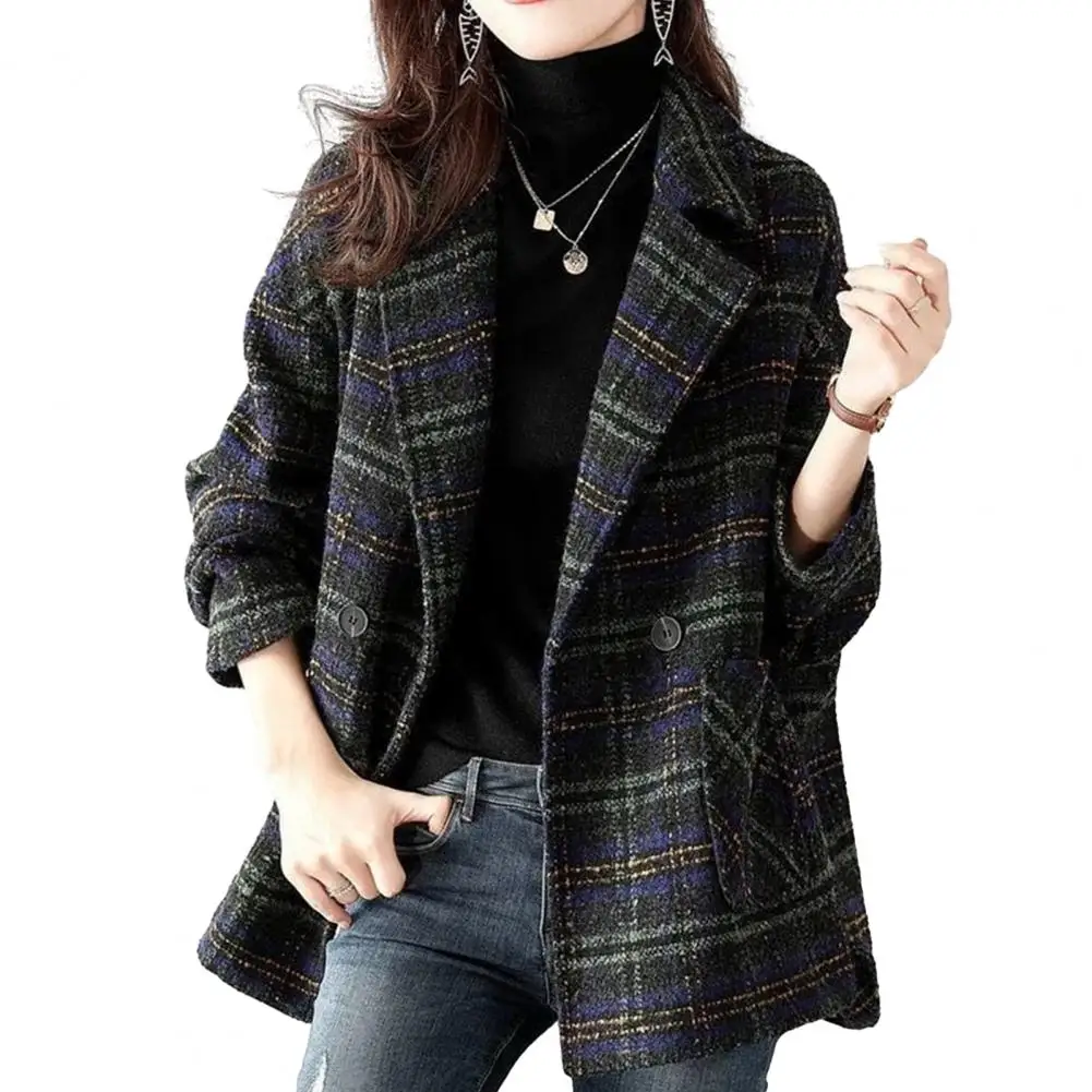 Women Outerwear Elegant Plaid Print Women's Coat with Turn-down Collar Retro Cardigan Style for Fall Winter Fashion Women Casual
Women Outerwear Elegant Plaid Print Women's Coat with Turn-down Collar Retro Cardigan Style for Fall Winter Fashion Women Casual