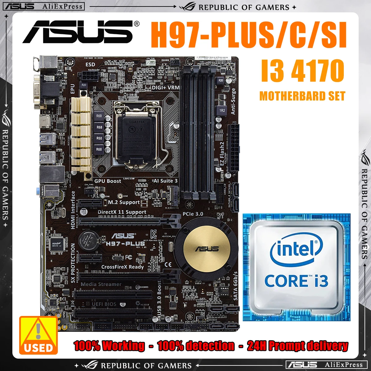 ASUS H97-PLUS/C/SI Original Motherboard Socket LGA 1150 DDR3 H97 SATA3 USB3.0 Desktop Motherboard With I3 4170 CPU Set
ASUS H97-PLUS/C/SI Original Motherboard Socket LGA 1150 DDR3 H97 SATA3 USB3.0 Desktop Motherboard With I3 4170 CPU Set