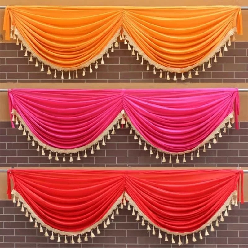 

3m 6m Long Tassel Ice Silk Swag Drape Valance For Backdrop Curtain Wedding Stage Background Event Party Decoration