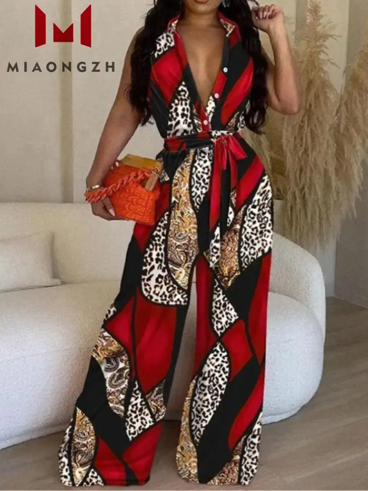 Summer Fashion Print Wide-leg Jumpsuit Women's Short Sleeve High Waist Lace-up Holiday Casual Cardigan Jumpsuits Female Clothing
Summer Fashion Print Wide-leg Jumpsuit Women's Short Sleeve High Waist Lace-up Holiday Casual Cardigan Jumpsuits Female Clothing
