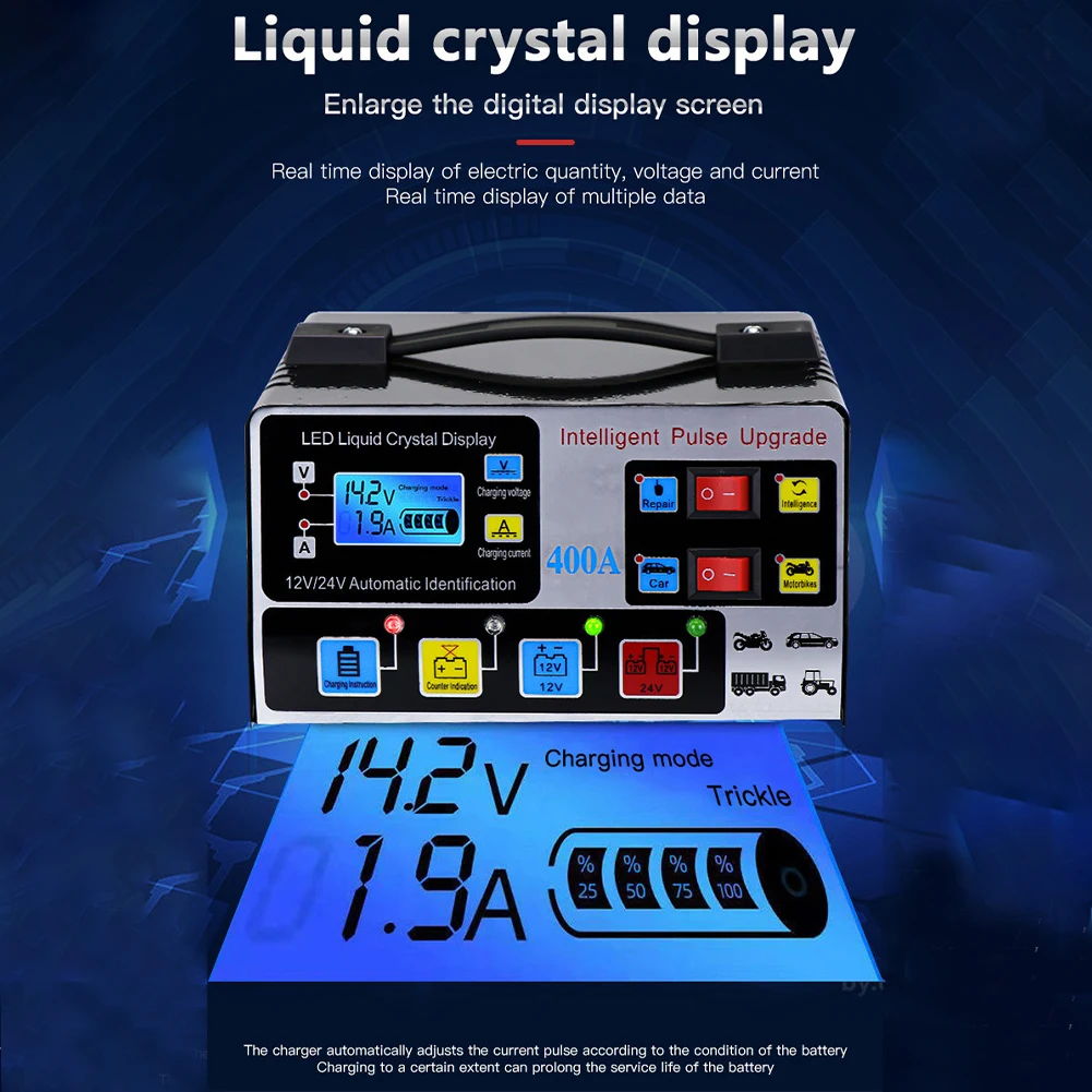 Car Battery Charger Fully Automatic High Frequency Intelligent Pulse Repair LCD For 12V/24V Motorcycles Car Batteries Charger
Car Battery Charger Fully Automatic High Frequency Intelligent Pulse Repair LCD For 12V/24V Motorcycles Car Batteries Charger