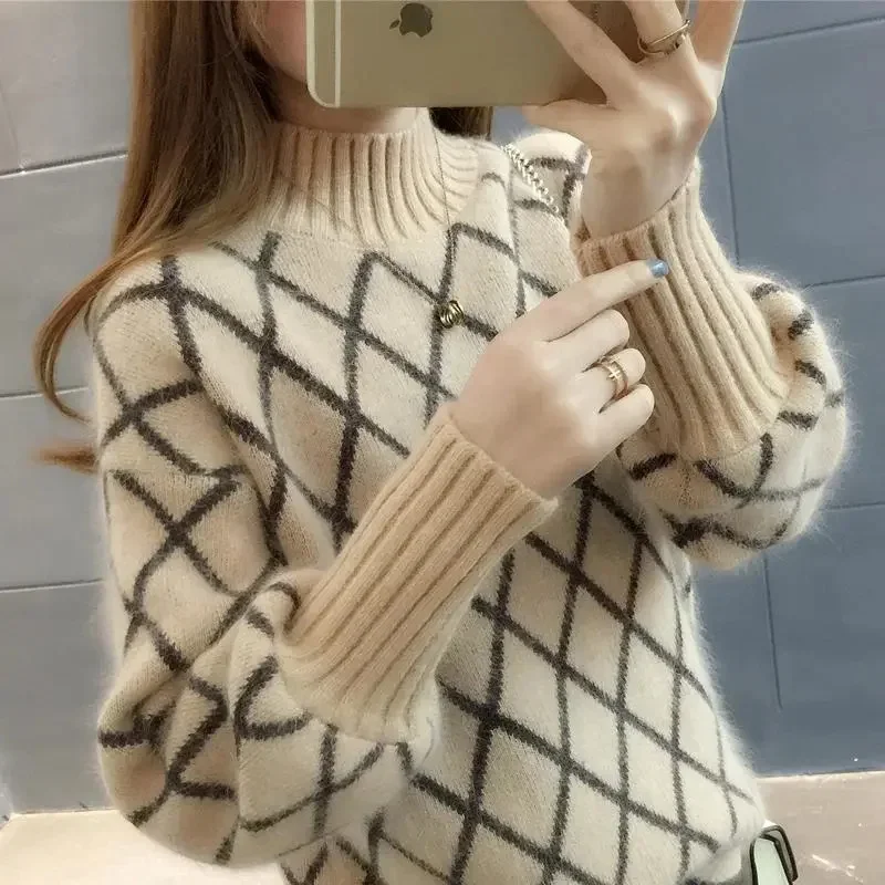 

White Mohair Thicken Turtleneck Sweater 2023 New Autumn Winter Sweet Fashion Long Sleeve Casual Solid Color Pullover Pull Femme