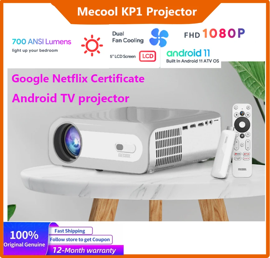 

MECOOL KP1 Full HD 1080P 5''LCD Projector 700 ANSI lumens Overhead Home theater projectors Display Device for Home Android TV