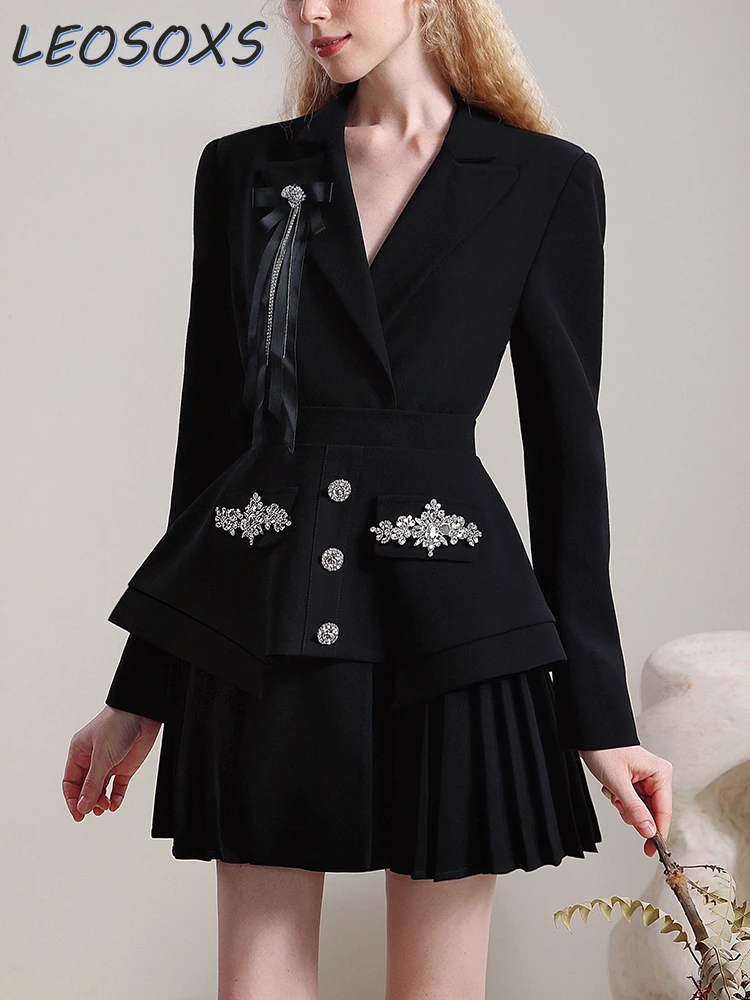 Niche College Style Chic Diamond Decorations Waist Seal Suit Pleated Dress Mid-Length Black Suit 2023 New Winter Women Clothing
Niche College Style Chic Diamond Decorations Waist Seal Suit Pleated Dress Mid-Length Black Suit 2023 New Winter Women Clothing