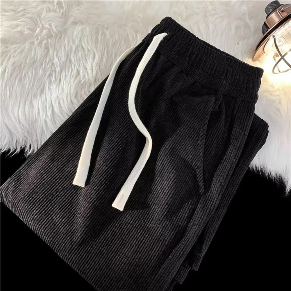 

Korean Loose Straight Sweatpants for Men Corduroy Baggy Trousers with Drawstring Waist Ideal for Sports and Training