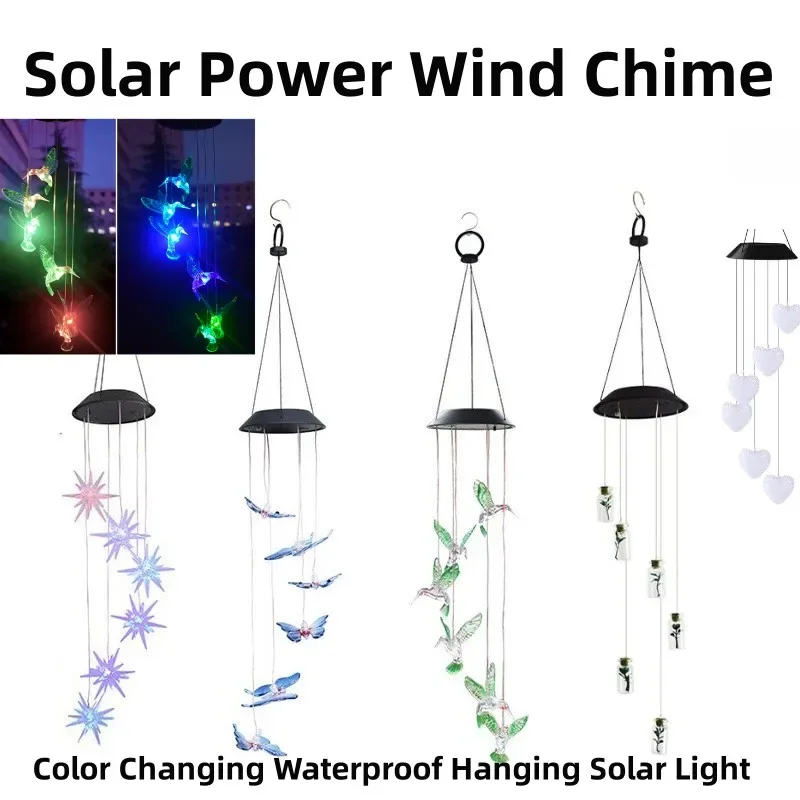 

LED Solar Wind Chime Crystal Ball Hummingbird Wind Chime Light Color Changing Waterproof Hanging Solar Light For Home Garden