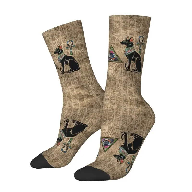 

Носки мужские и женские в египетском стиле, забавные смешные Дышащие Короткие, с принтом глаз хора и кошек, египетские хироглифы