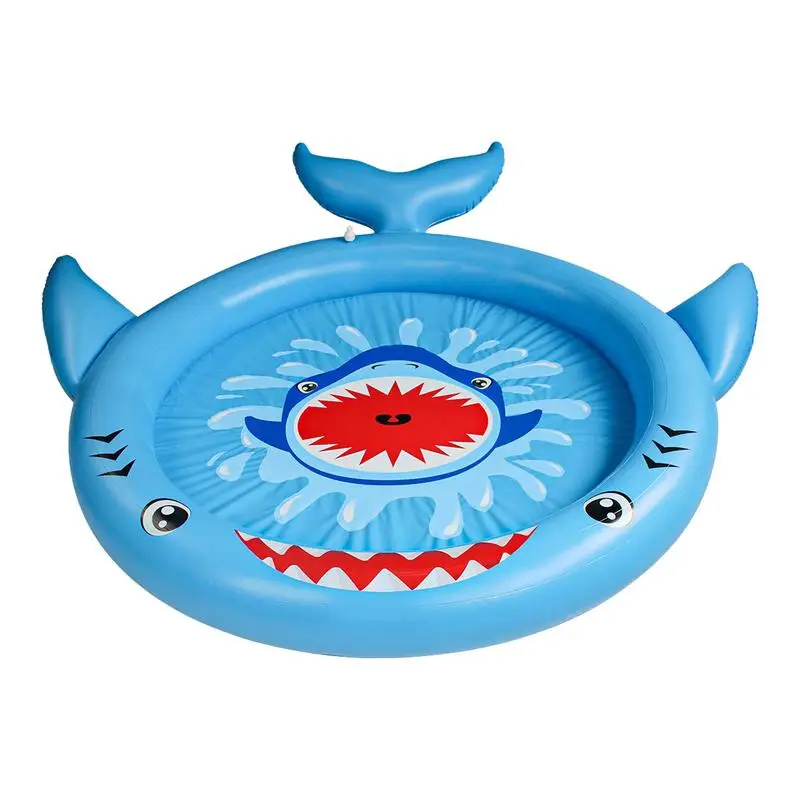 

Sprinkler Pad Inflatable Wading Bath Pools Water Play Mat Outdoor Fun Shark Shape Adjustable Pressure For Yard Toddler & Pets