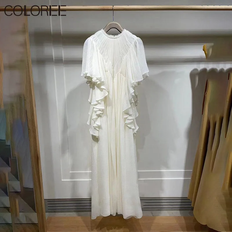 White Ruffles Chiffon Maxi Dresses for Women 2023 Elegant Short Sleeve Pleated Long Dress Korean Style Robe Femme été
White Ruffles Chiffon Maxi Dresses for Women 2023 Elegant Short Sleeve Pleated Long Dress Korean Style Robe Femme été